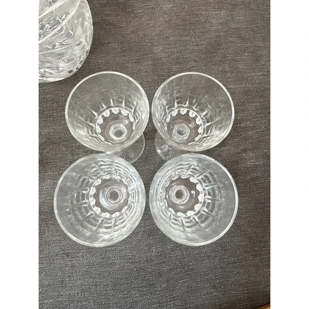 Vintage‎ Lead Crystal Decanter Starburst Flower With 8 Cut Glass Cups